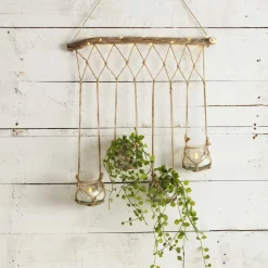 atmosphera Jarrones Y Vasos|Estilo Étnico>Soporte De Madera C/4 Tarros Colgantes