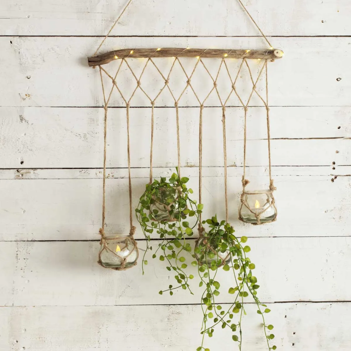 atmosphera Jarrones Y Vasos|Estilo Étnico>Soporte De Madera C/4 Tarros Colgantes