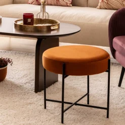 atmosphera Puff Y Banquitos>Taburete Arty Ámbar De Terciopelo