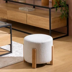 atmosphera Puff Y Banquitos>Taburete BANSA blanco con patas de bambú