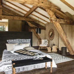 atmosphera Puff Y Banquitos|Estilo Étnico>Taburete beige de bambú y cuerda 38cm