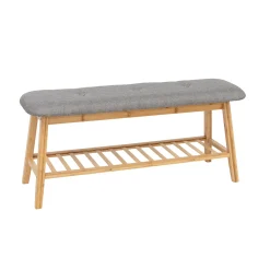 Zapateros>Taburete con estante de bambú