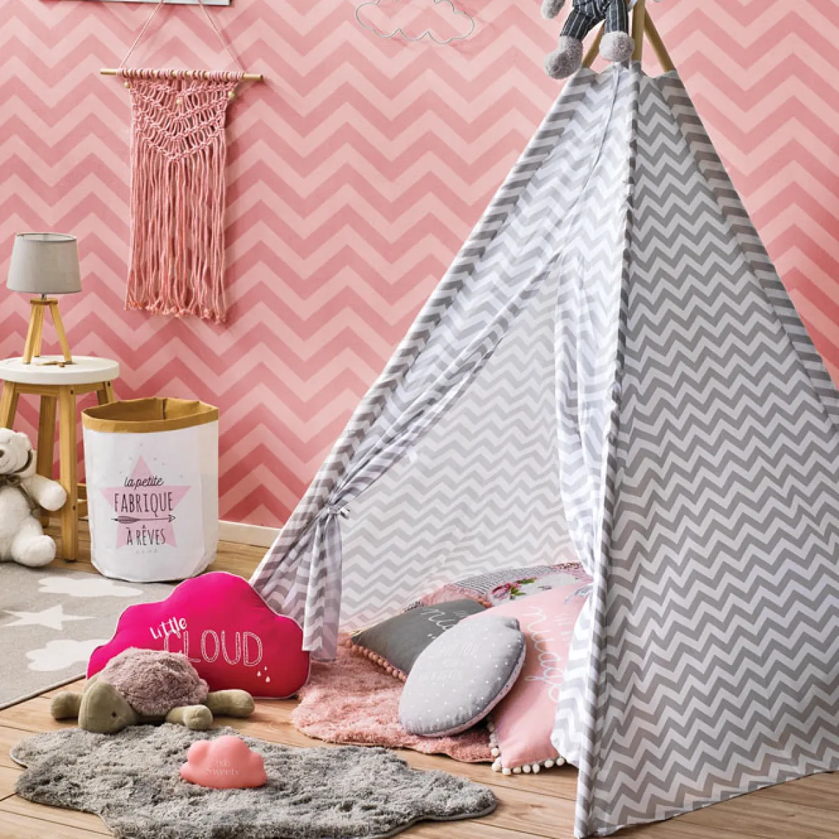 Niños atmosphera4kids Mobiliario>Tienda Tipi Gris P/Niños 120x160x120Cm