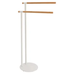 Toalleros>Toallero C/2 Barras Metal Y Bambú Blanco