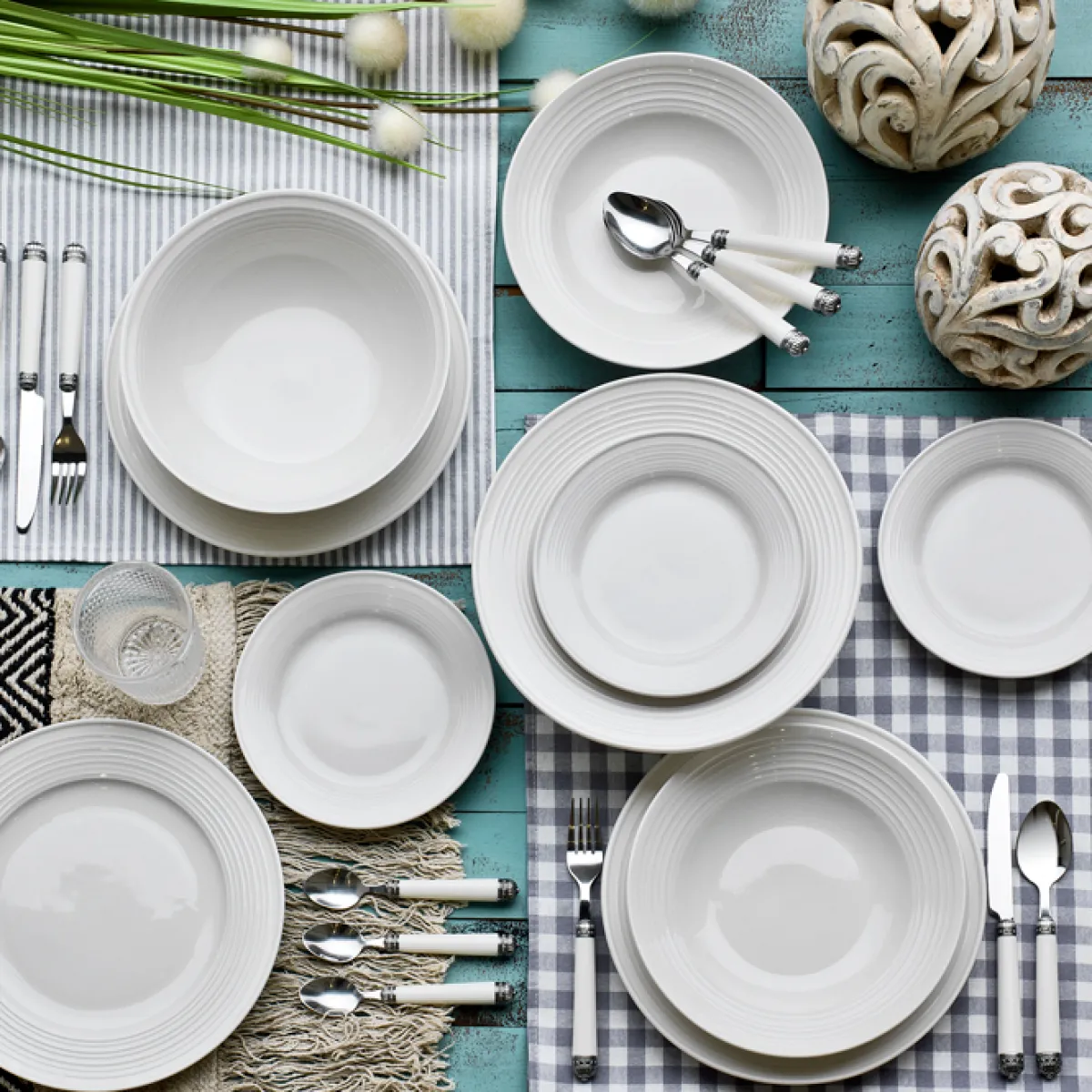 Platos>Vajilla 18 Pzas Blanca Redonda De Porcelana