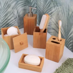 Accesorios De Lavabo>Vaso Porta Cepillo De Dientes De Bambú